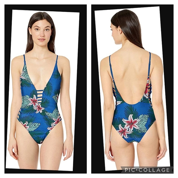 One Piece Womens Swimsuit Hawaiian Print Blue Size S - Picture 1 of 8